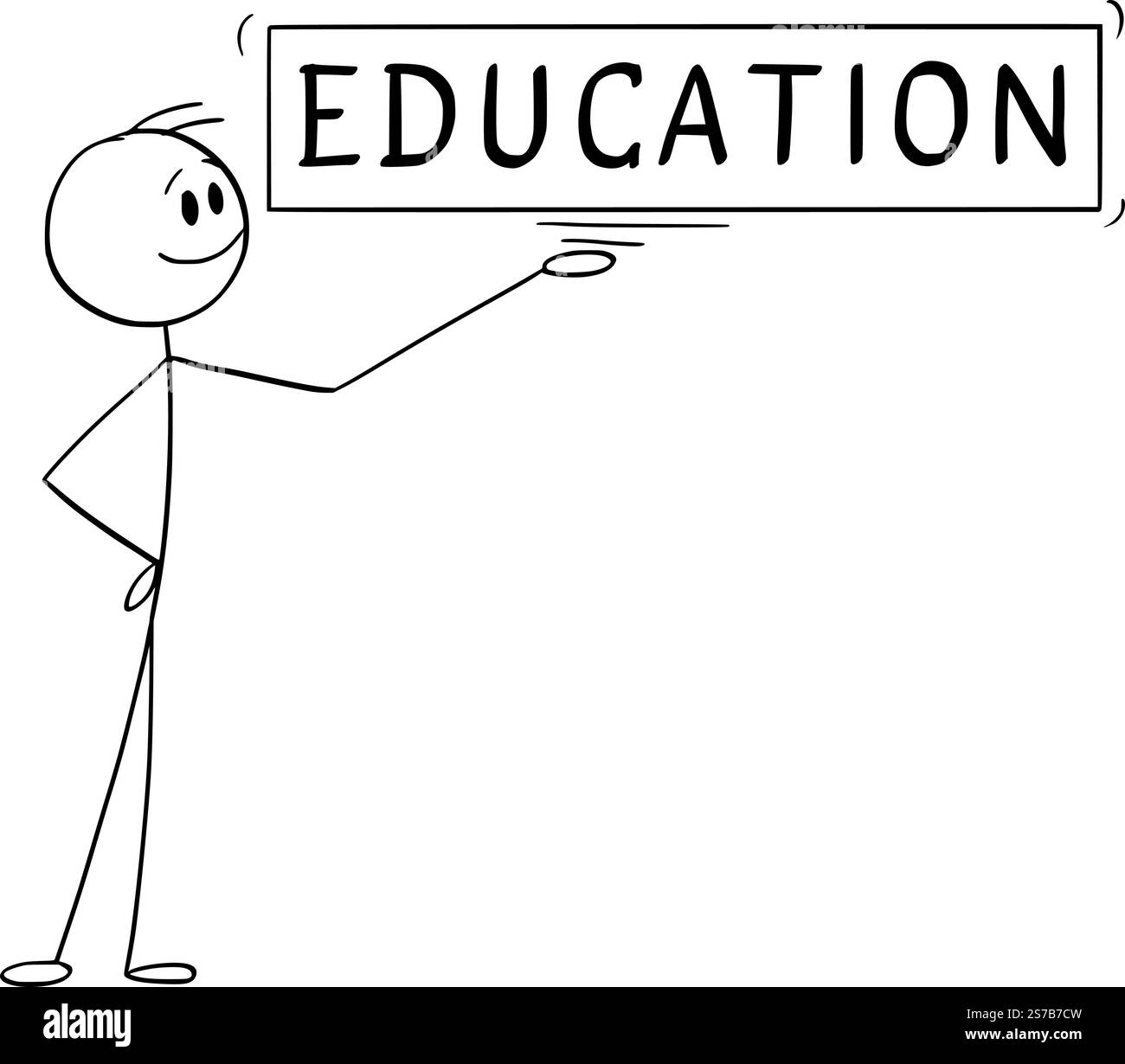 Personne tenant le signe de l'éducation dans la main, figure de bâton de dessin animé vectoriel ou illustration de personnage. Illustration de Vecteur