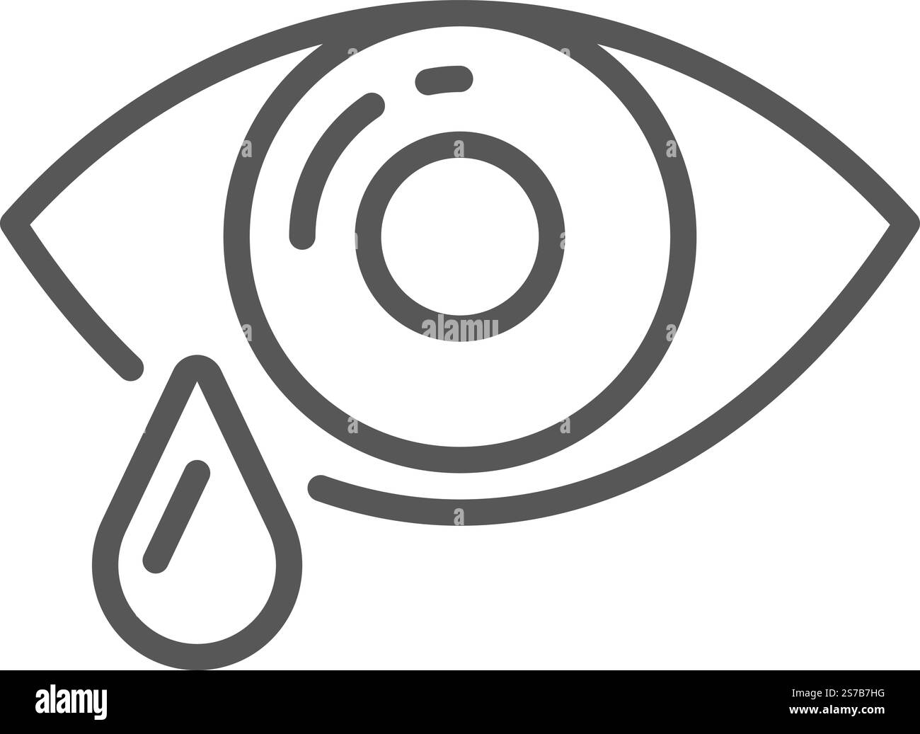 Simple icône de dessin au trait d'un œil pleurant versant une larme, symbolisant la tristesse, le chagrin, la douleur, ou la détresse émotionnelle, convient à diverses conditions de santé ou émotiona Illustration de Vecteur