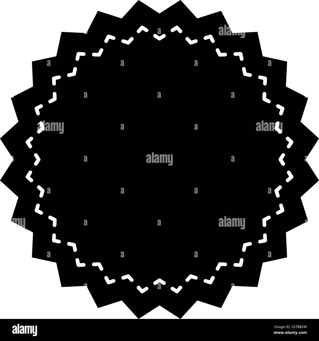 Forme géométrique ronde avec ligne de points pointillés et bords en zigzag. Étiquette vide, patch, autocollant, zone de texte, étiquette de prix, badge de code promotionnel avec bordures dentelées. Illustration vectorielle. Illustration de Vecteur Forme géométrique ronde avec ligne de points pointillés et bords en zigzag. Étiquette vide, patch, autocollant, zone de texte, étiquette de prix, badge de code promotionnel avec bordures dentelées. Illustration vectorielle. Illustration de Vecteur