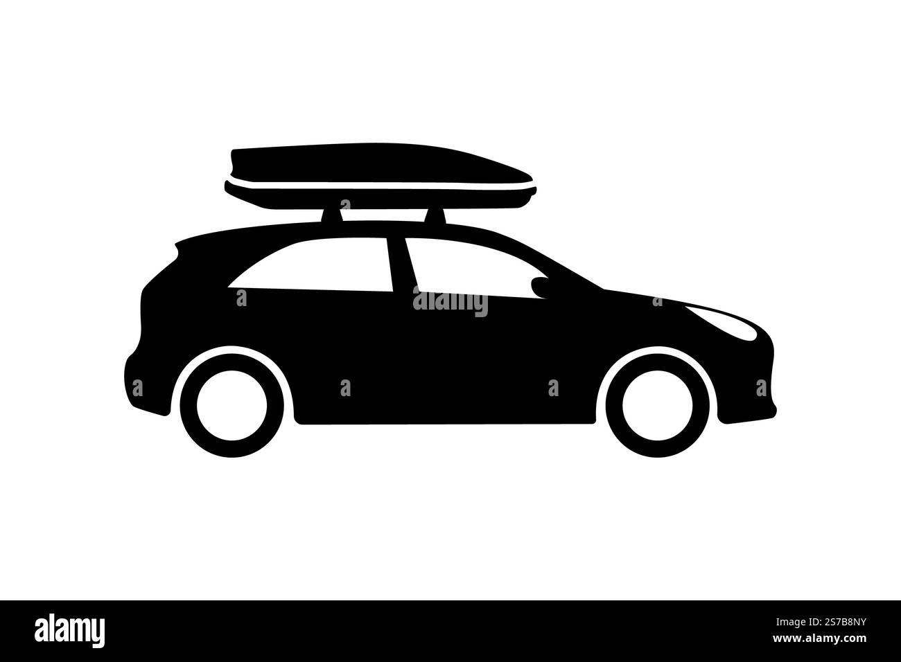 Voiture avec coffre de toit, porte-bagages sur le toit. Banque D'Images