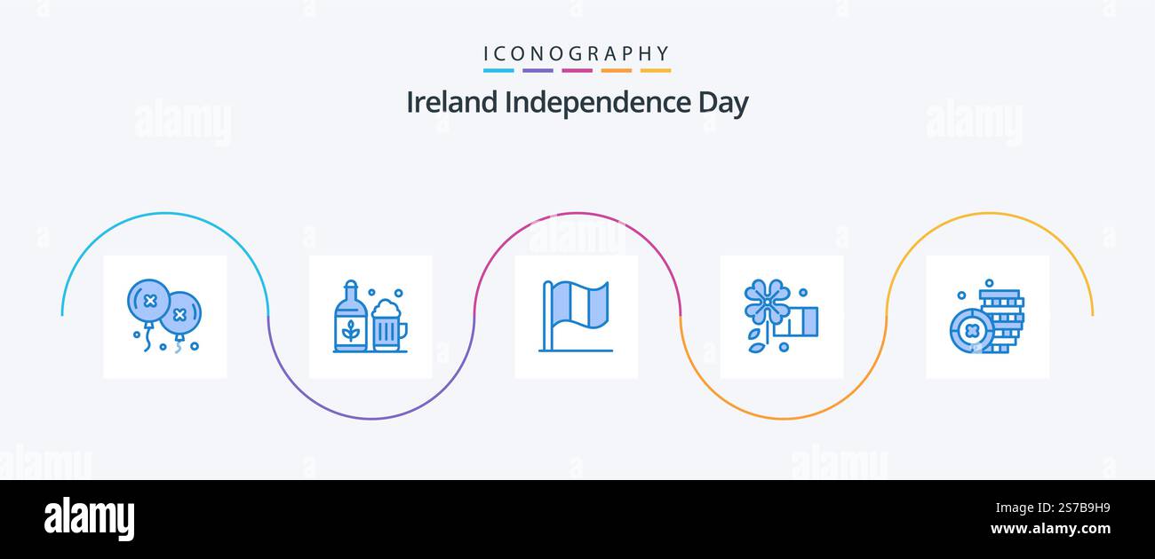 Ireland Independence Day Blue 5 Icon Pack inclus . irlande. drapeau. pièce. fleur Illustration de Vecteur