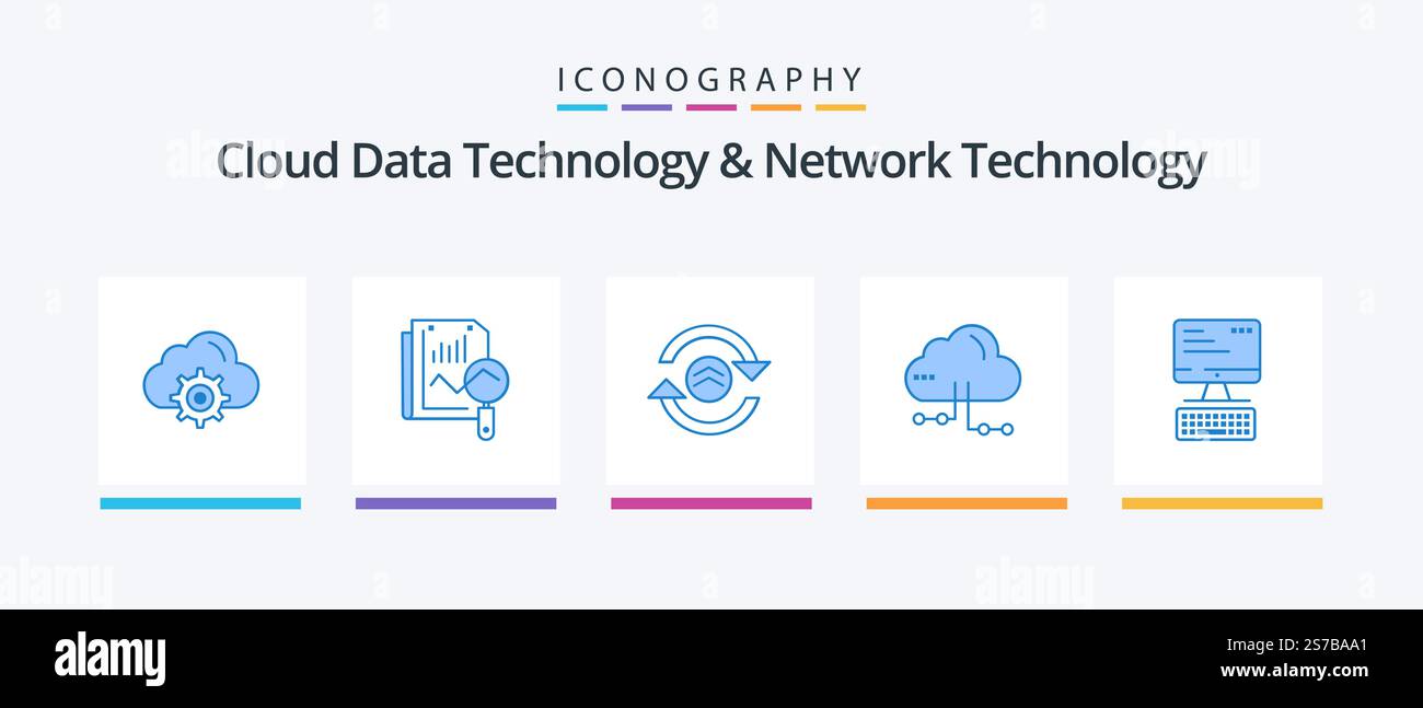 Cloud Data Technology and Network Technology Blue 5 Icon Pack comprenant un clavier . réseau. flèche . informatique. cloud. Création d'icônes créatives Illustration de Vecteur