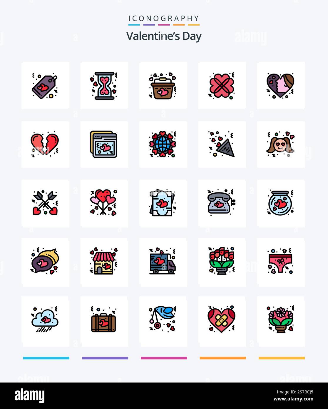 Pack d'icônes Creative Valentines Day 25 Line, telles que Emotion. date. panier. romantique. cœurs Illustration de Vecteur