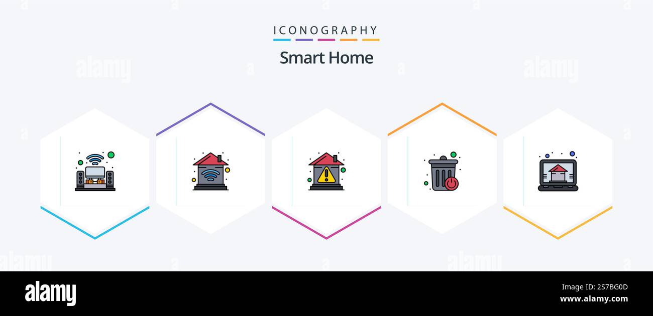 Pack d'icônes Smart Home 25 FilledLine comprenant la maison. corbeille. alerte. panier. propriété Illustration de Vecteur