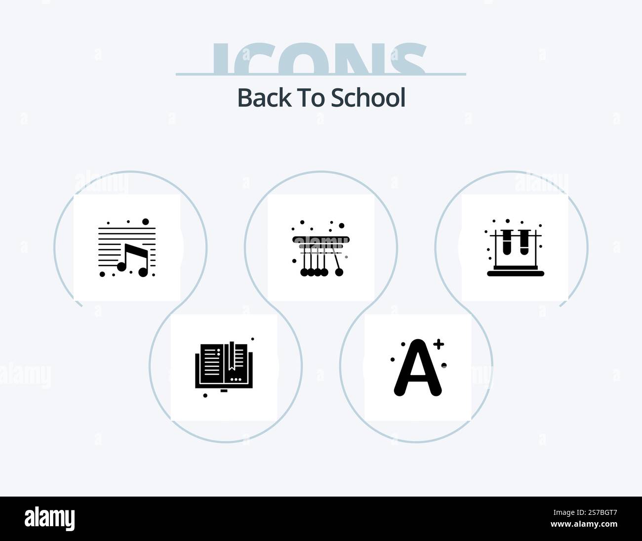 Retour à l'école Glyph Icon Pack 5 Icon Design. école. physique. école. pendule. école Illustration de Vecteur