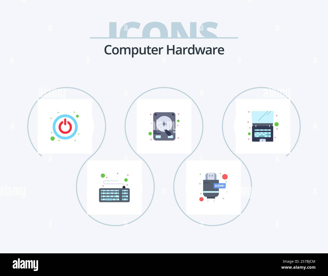 Ordinateur matériel Flat Icon Pack 5 Icon Design. . technologie. arrêt. ordinateur portable. disque dur Illustration de Vecteur