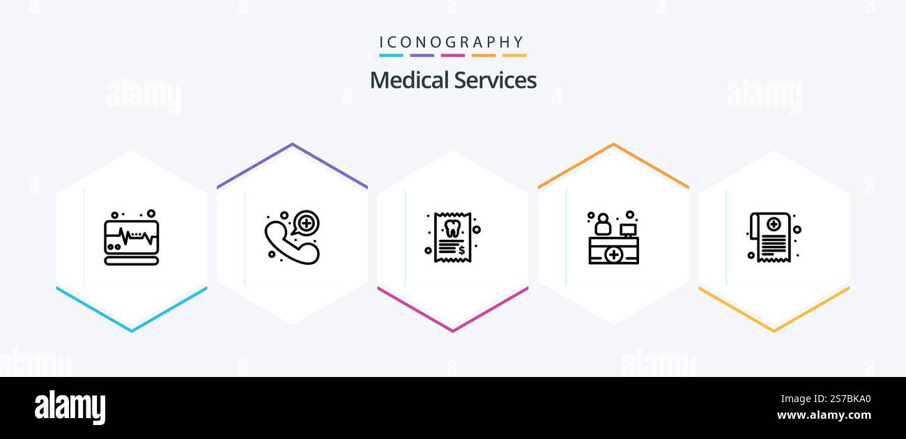 Pack d'icônes de la gamme 25 Medical Services, avec rapport. médicaments. médical. rapport médical. réceptionniste de l'hôpital Illustration de Vecteur