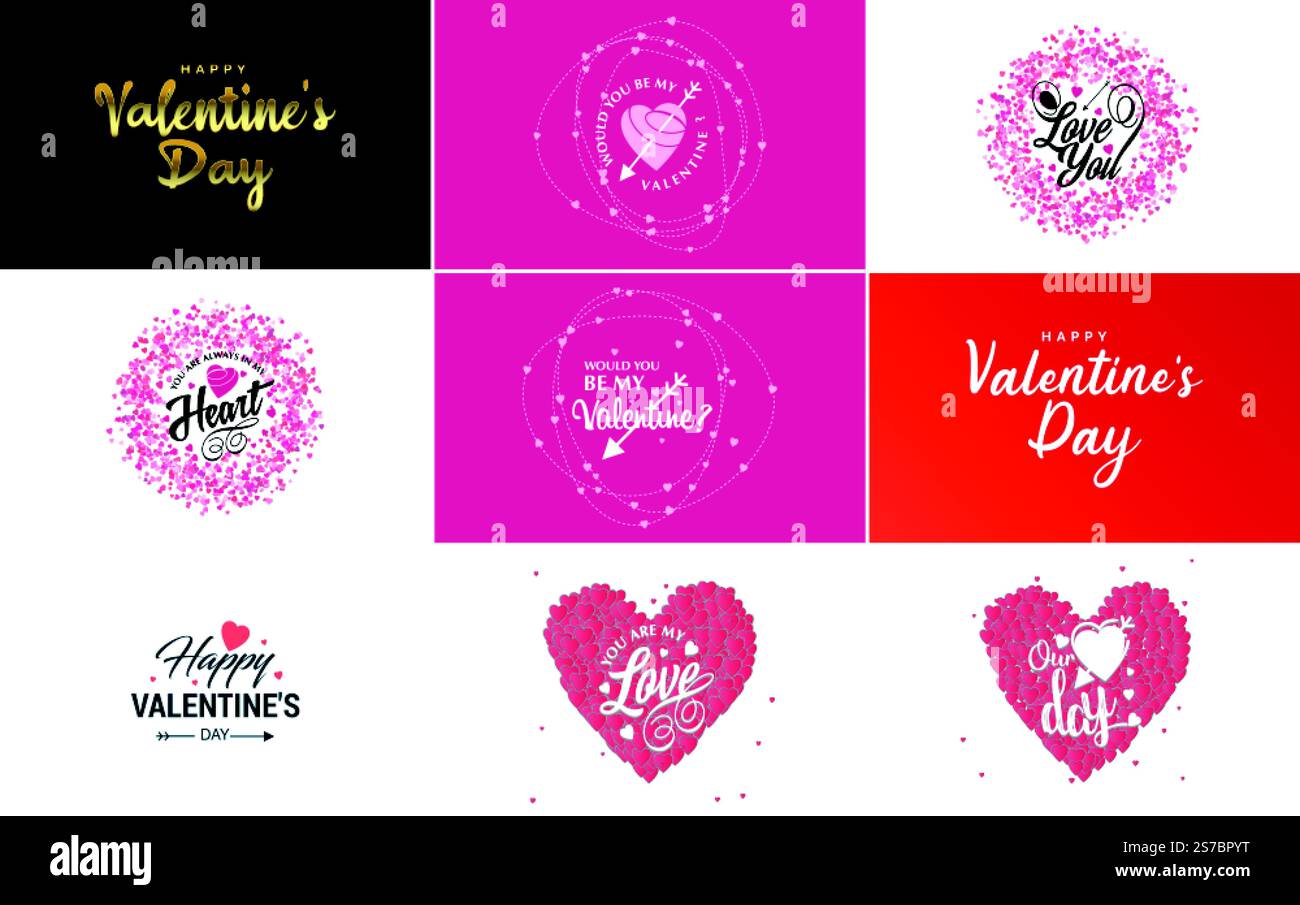 Modèle de carte de voeux Happy Valentine & rsquo ; s Day avec un thème floral et un schéma de couleurs roses Illustration de Vecteur