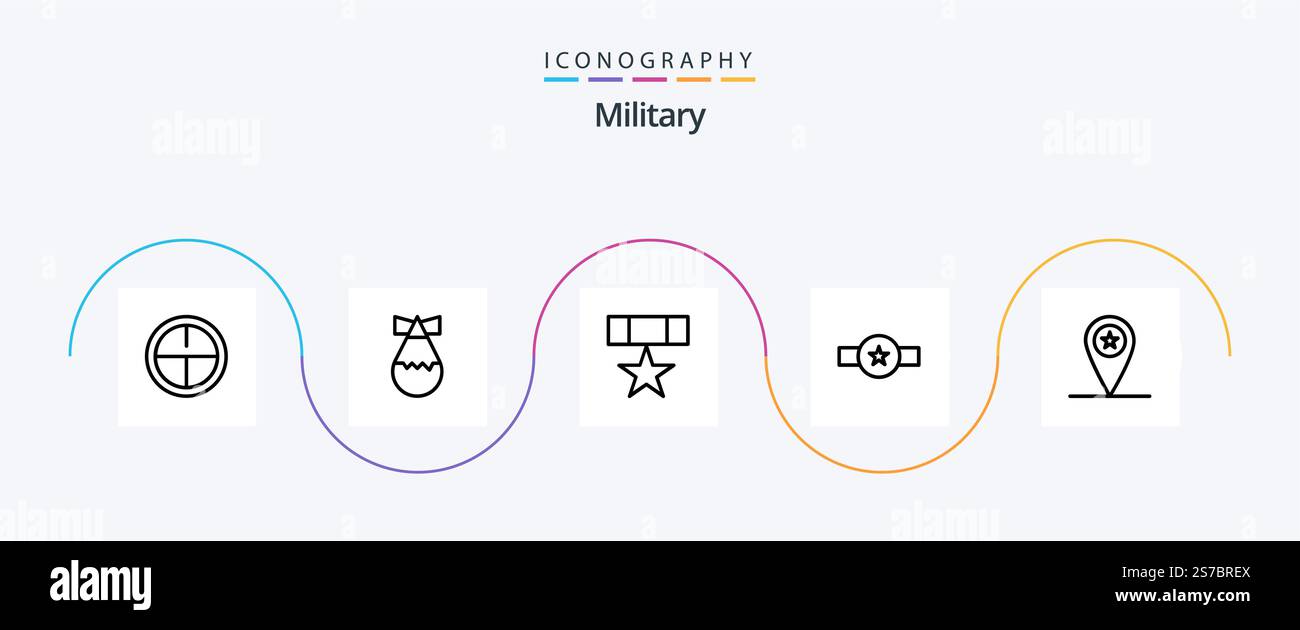 Pack icône militaire ligne 5 comprenant militaire. étoile. médaille. rang. insigne Illustration de Vecteur