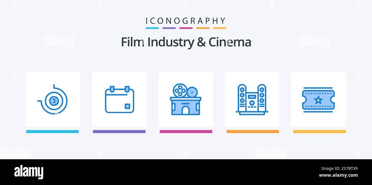 Pack icône Cenima Blue 5 avec billets de cinéma. billets de cinéma. divertissement. étape. concert. Création d'icônes créatives Illustration de Vecteur