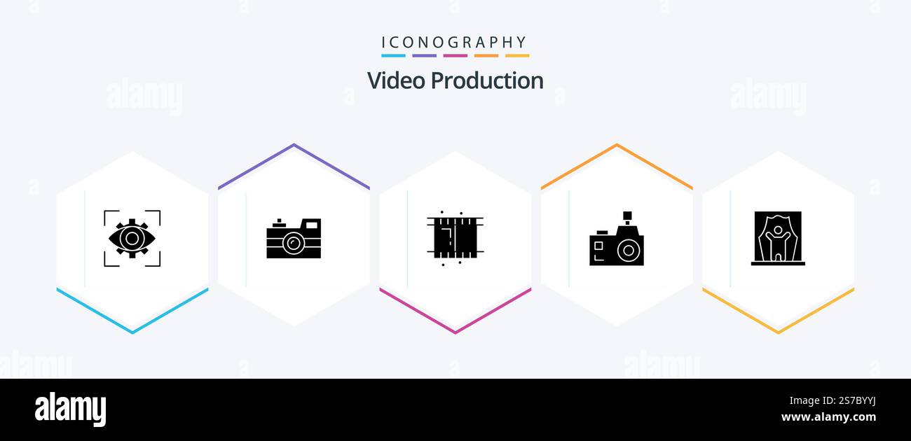 Pack d'icônes Glyph de production vidéo 25 avec photographe. appareil photo avec flash. appareil photo rétro. appareil photo. vidéo Illustration de Vecteur