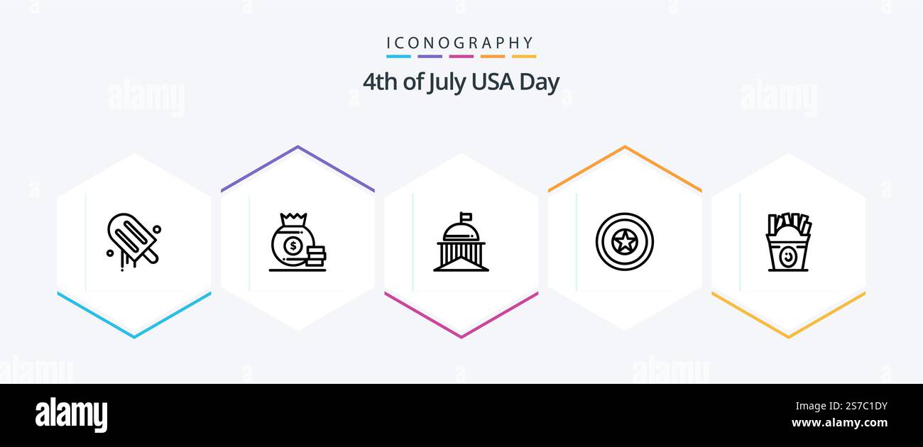 Pack icône USA 25 Line avec fritté. jour de l'indépendance. ville. indépendant. irlandais Illustration de Vecteur