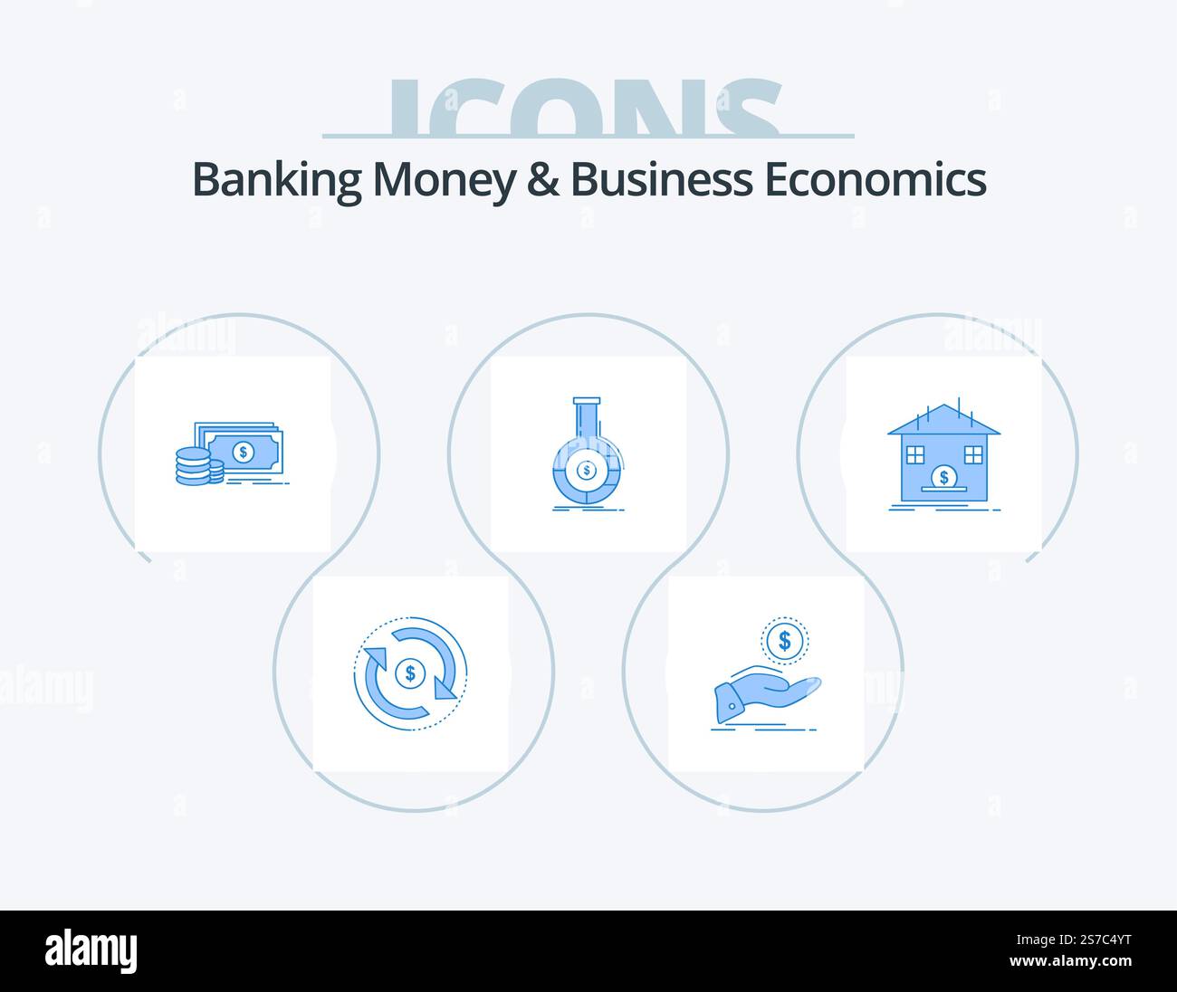 Monnaie bancaire et économie d'entreprise Blue Icon Pack 5 Icon Design. entreprise. analyses. finances. analyse. paiement Illustration de Vecteur