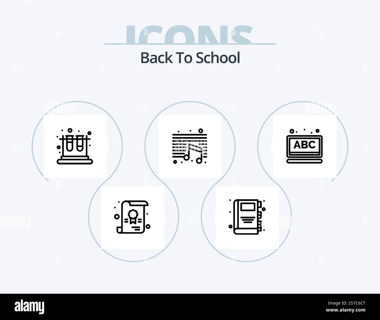 Retour à l'école Line Icon Pack 5 Icon Design. éducation. chaise. cuvette. école. remarque Illustration de Vecteur