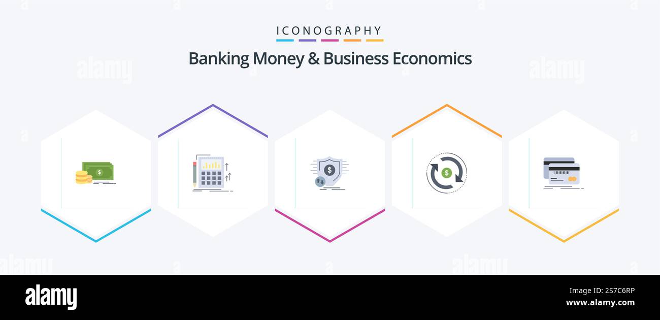 Banking Money and Business Economics 25 Pack icône plat incluant Market. finances. calculatrice. circulation. sécurisé Illustration de Vecteur