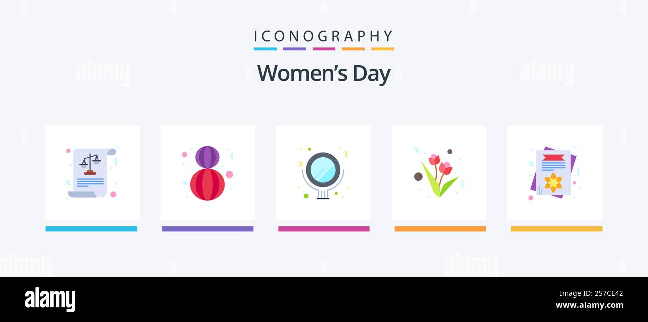 Pack Day Flat 5 Icon pour femme avec carte d'invitation. jour. beauté. carte. présent. Création d'icônes créatives Illustration de Vecteur