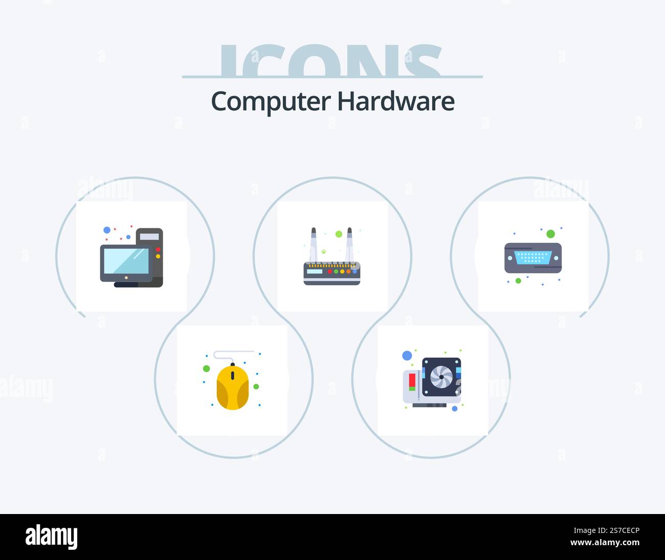 Ordinateur matériel Flat Icon Pack 5 Icon Design. dur. dur. bureau. lecteur. routeur Illustration de Vecteur