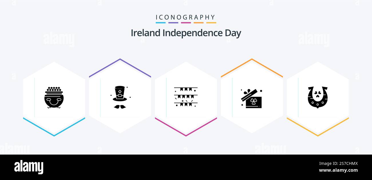 Ireland Independence Day 25 – Pack Icon Glyph, doré inclus. irlande. bannière. boîte. irlandais Illustration de Vecteur