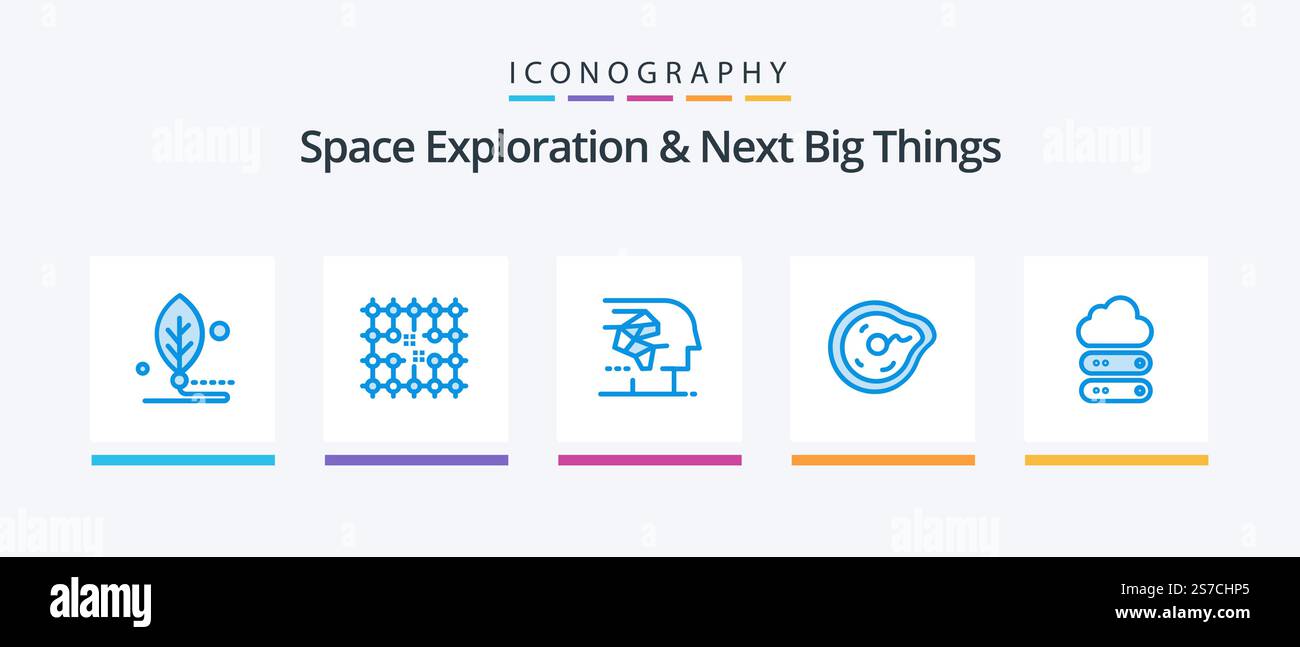 Space exploration and Next Big Things Blue 5 Icon Pack comprenant le mouvement. pli. grille. interface. cerveau. Création d'icônes créatives Illustration de Vecteur