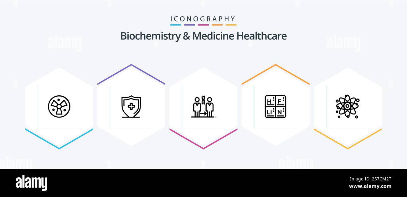 Biochimie et médecine soins de santé 25 ligne icône pack comprenant Atom. éléments. adn. tableau. santé Illustration de Vecteur