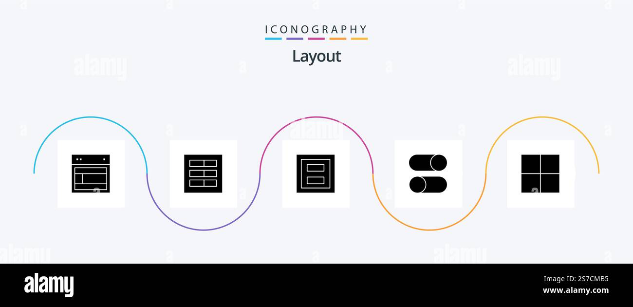 Mise en page Glyph 5 Icon Pack comprenant le chargement. points de suspension. iu. deux. mise en page Illustration de Vecteur