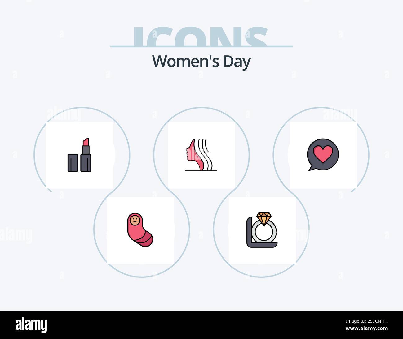 Day Line Ffilled Icon Pack 5 Icon Design pour femme. les femmes signent. féminisme. équilibre. miroir. beauté Illustration de Vecteur