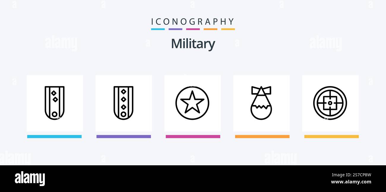 Pack icône ligne militaire 5 comprenant l'insigne. badge. insigne. étoile. médaille. Création d'icônes créatives Illustration de Vecteur
