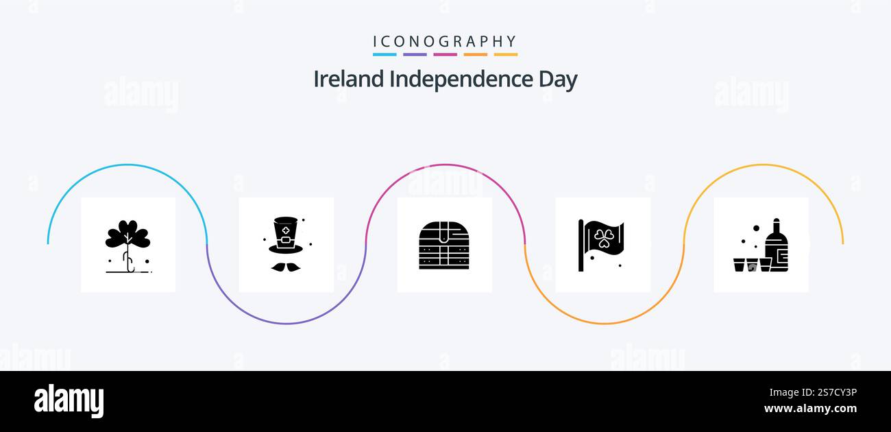Ireland Independence Day Glyph 5 Icon Pack verre inclus. boisson. boîte. irlande. drapeau Illustration de Vecteur