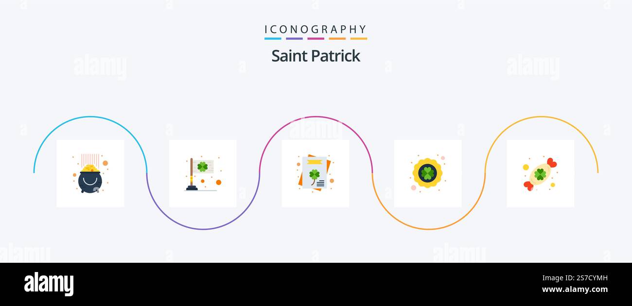 Lot de 5 icônes de Saint Patrick Flat comprenant des friandises. feuille. irlandais. trèfle à quatre feuilles. invitation Illustration de Vecteur