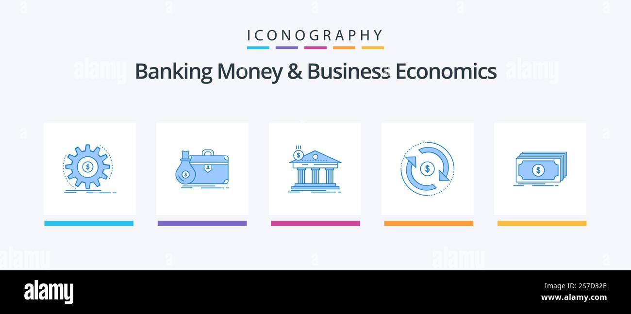 Banking Money and Business Economics Blue 5 Icon Pack incluant Flow. circulation. ouvrir. fédéral. banque. Création d'icônes créatives Illustration de Vecteur