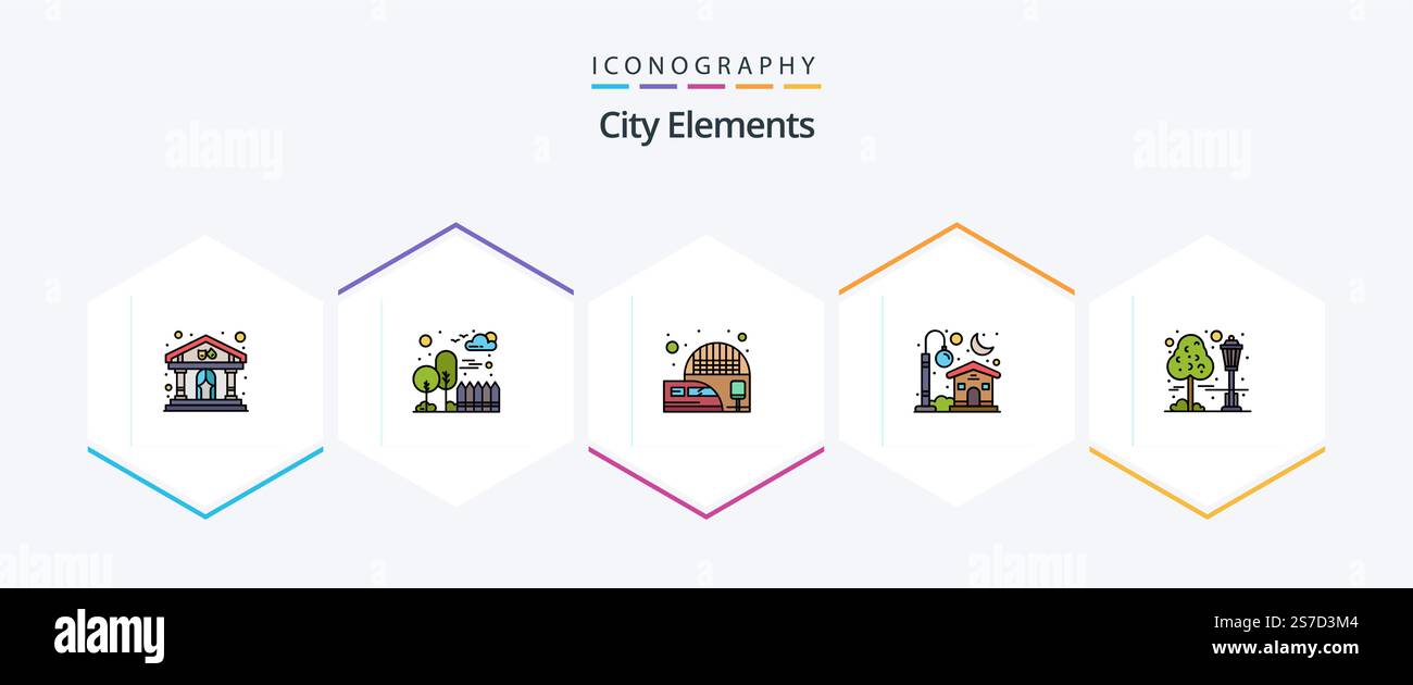 City Elements 25 – Pack d'icônes FilledLine comprenant la ville. lune. gare. léger. accueil Illustration de Vecteur
