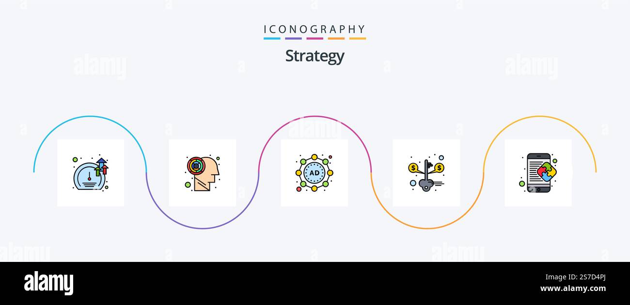 Strategy Line Fed Flat 5 Icon Pack comprenant mobile. puzzle. marketing. créatif. enregistrement Illustration de Vecteur