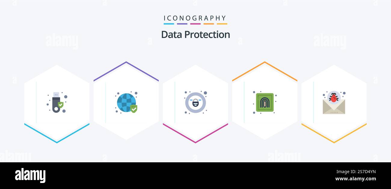 Pack d'icônes Flat de Data protection 25 avec e-mail. attaque. verrouillage. sécurité. doigt Illustration de Vecteur