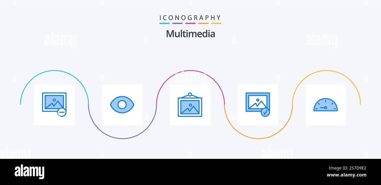Pack multimédia Blue 5 Icon comprenant . image. jauge Illustration de Vecteur