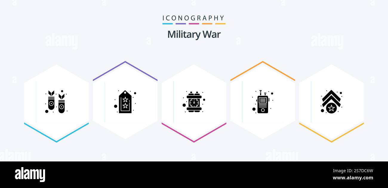Pack icône militaire de guerre 25 Glyph avec armée. émetteur-récepteur portatif. crime. talkie. communication Illustration de Vecteur
