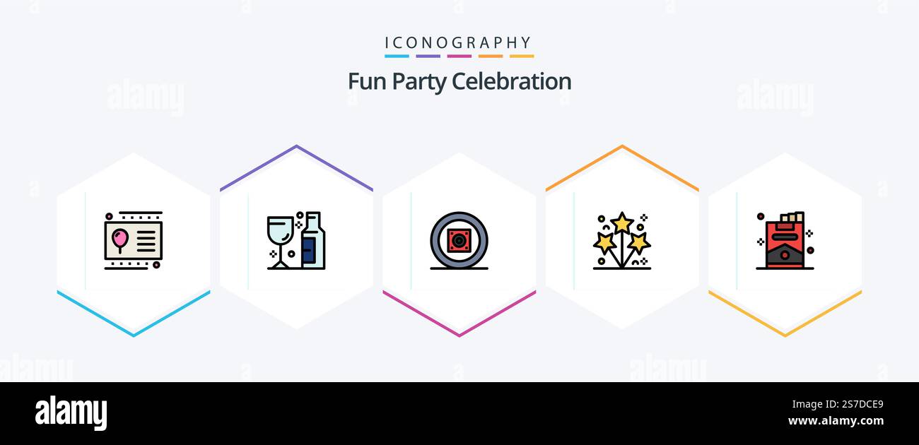 Coffret d'icônes Party 25 FilledLine avec cigarette. étincelle. boîtier de flèche. fête. feu d'artifice Illustration de Vecteur