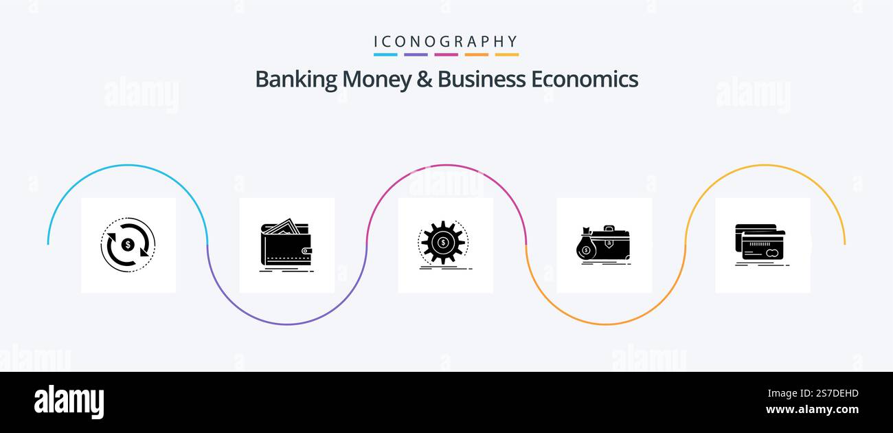 Argent bancaire et économie d'entreprise Glyph 5 Icon Pack avec étui. porte-documents. personnel. argent. revenu Illustration de Vecteur
