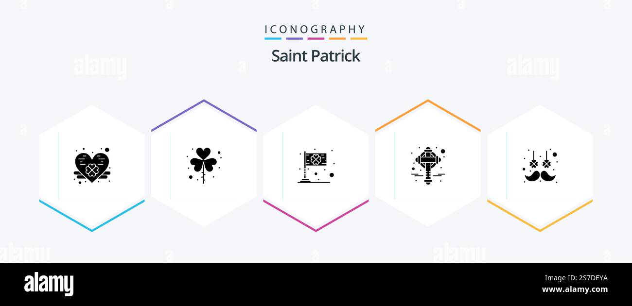 Coffret Saint Patrick 25 Glyph Icon comprenant les poils du visage. irlandais. jour. irlande. saint Illustration de Vecteur
