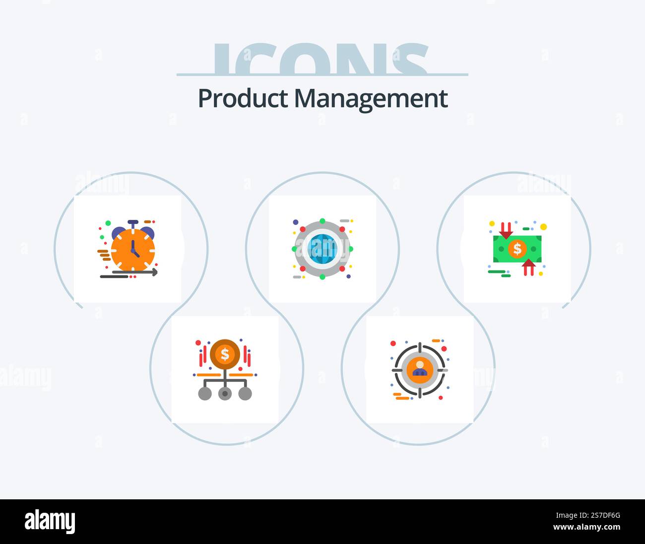 Product Management Flat Icon Pack 5 Icon Design. développer. archiver. utilisateur. globe. développement Illustration de Vecteur
