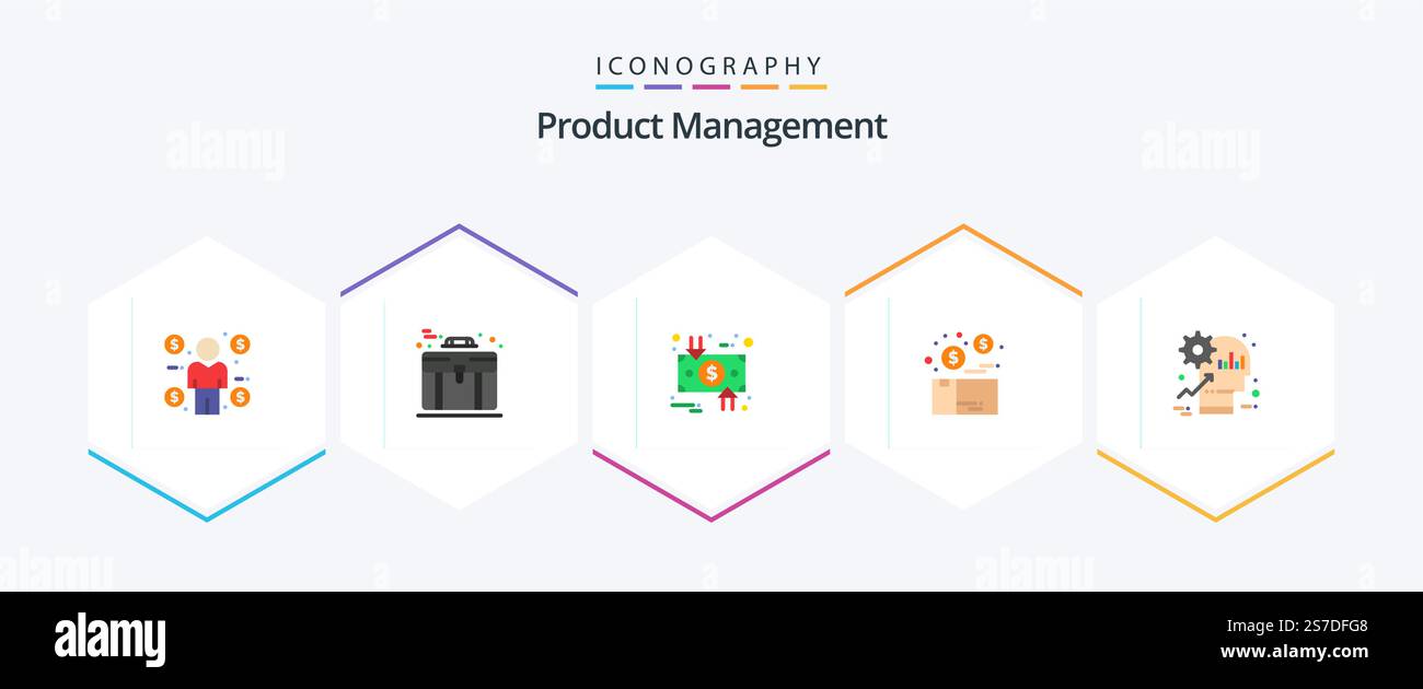 Product Management 25 Pack d'icônes plates comprenant le produit. boîte. charge. argent. bas Illustration de Vecteur