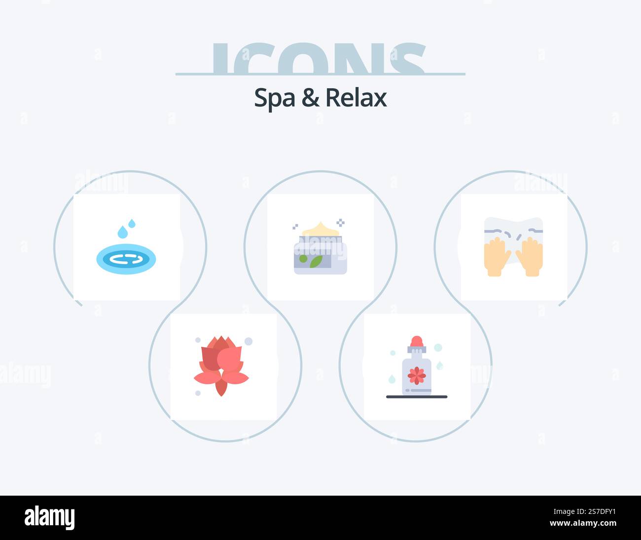 Spa and Relax Flat Icon Pack 5 Icon Design. texte. type. statisme. massage. vert Illustration de Vecteur