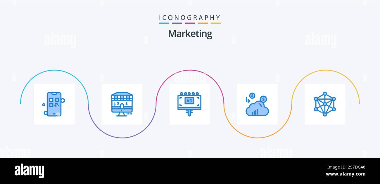 Pack d'icônes Marketing Blue 5 avec machine. langue. publicité. données. marketing Illustration de Vecteur