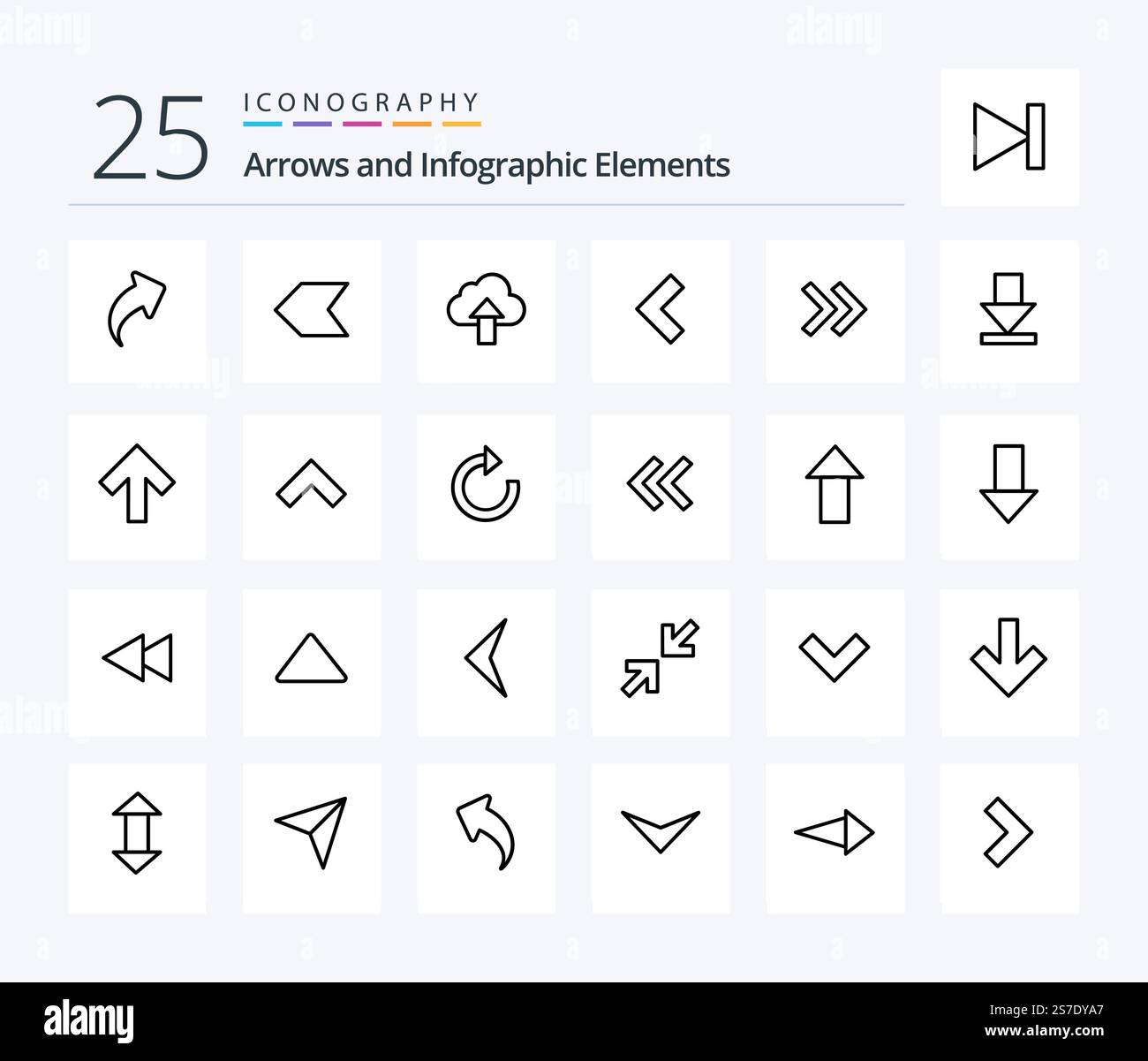 Arrow 25 Line Icon Pack incluant Dawn. droite. haut. flèches. gauche Illustration de Vecteur