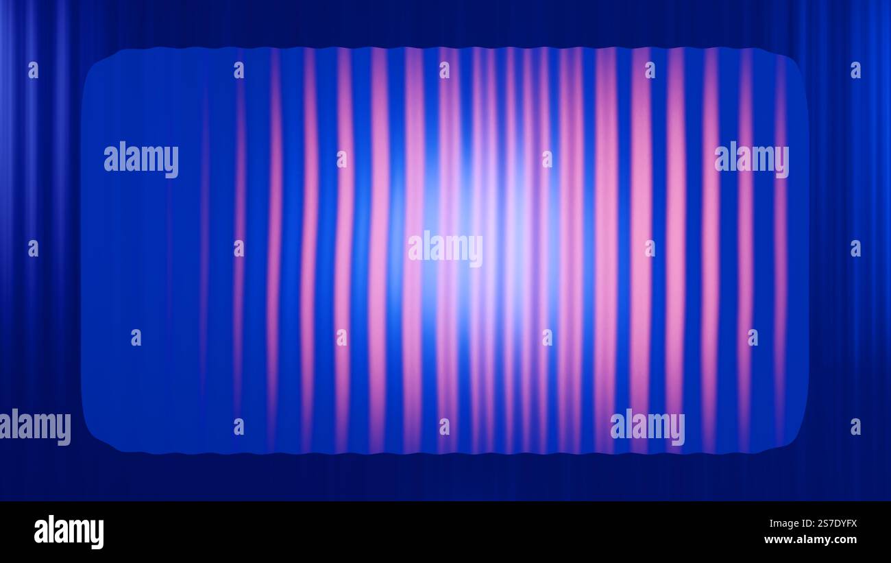 Les lignes ondulées fractales en verre abstrait en bleu et rose créent un effet visuel vibrant. rendu 3d. Banque D'Images