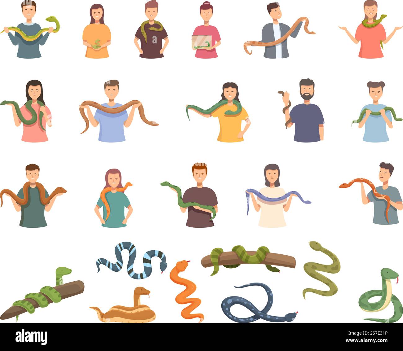 Les icônes d'animaux de serpent définissent le vecteur de dessin animé. Animal de nature. Peau tropicale. Les icônes d'animaux de serpent définissent le vecteur de dessin animé. Animal de nature Illustration de Vecteur