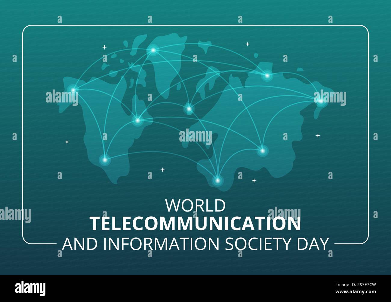 Journée mondiale des télécommunications et de la société de l'information sur l'illustration 17 mai avec le réseau de communications à travers la Terre Globe en gabarits dessinés à la main Illustration de Vecteur