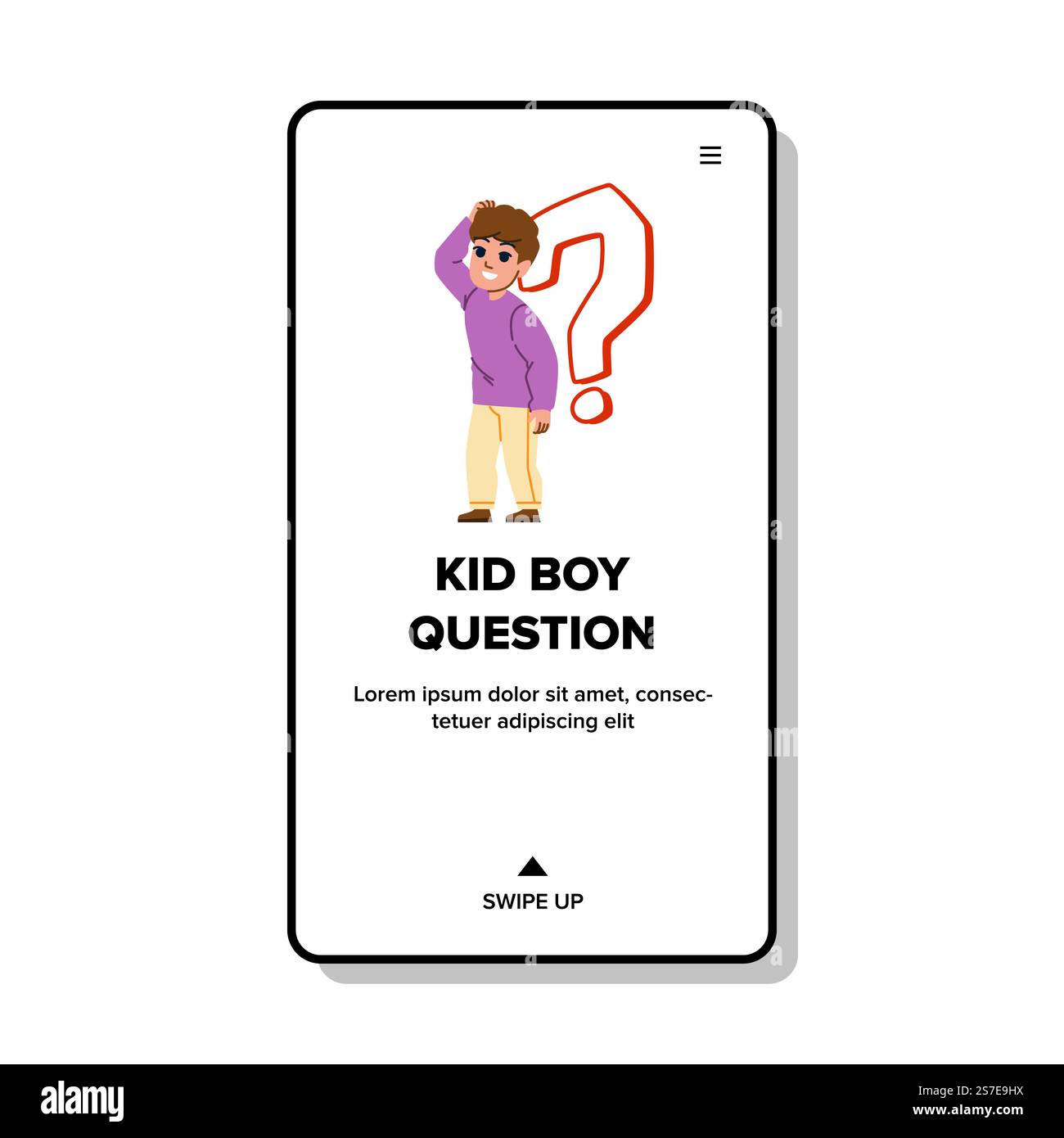 vecteur de question kid boy. problème de l'enfant, élève de l'école, brainstorming de l'enfance, éducation enfant garçon question web plat illustration de dessin animé. vecteur de question kid boy Illustration de Vecteur