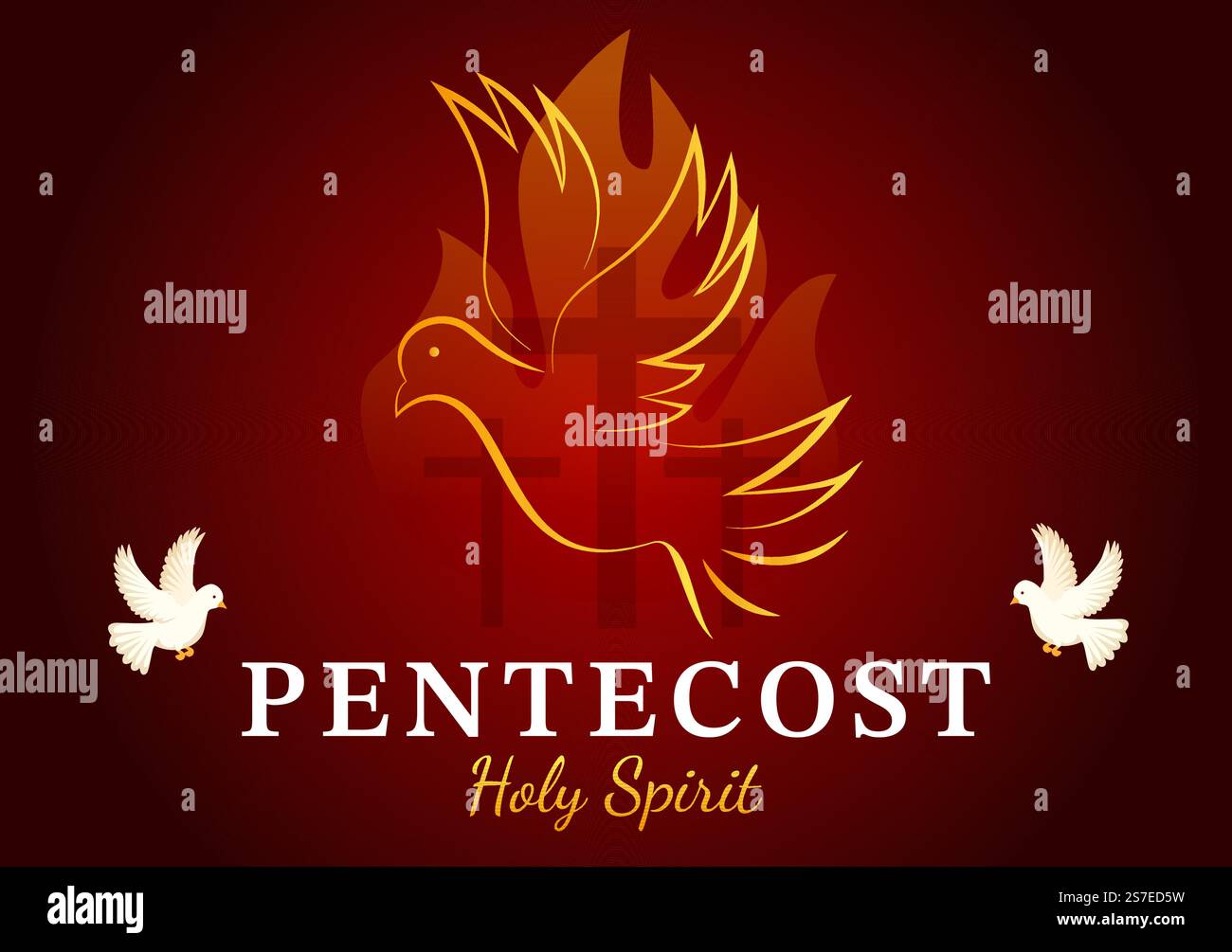 Pentecôte Dimanche Illustration avec la flamme et le Saint-Esprit Dove dans les catholiques ou les chrétiens religieux Culture de vacances plat dessin animé à la main de dessins Illustration de Vecteur