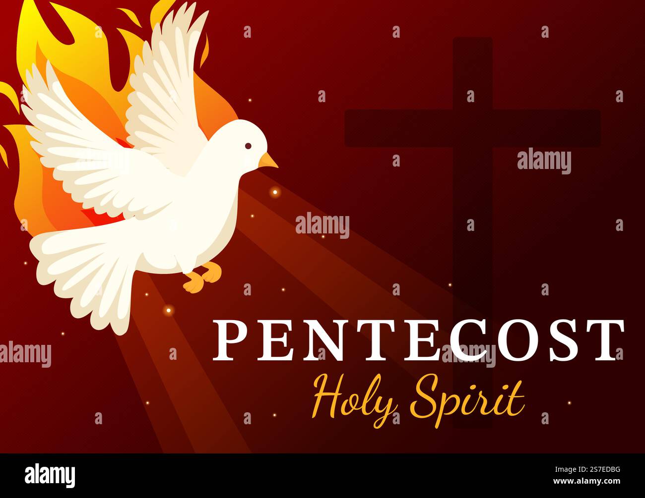 Pentecôte Dimanche Illustration avec la flamme et le Saint-Esprit Dove dans les catholiques ou les chrétiens religieux Culture de vacances plat dessin animé à la main de dessins Illustration de Vecteur