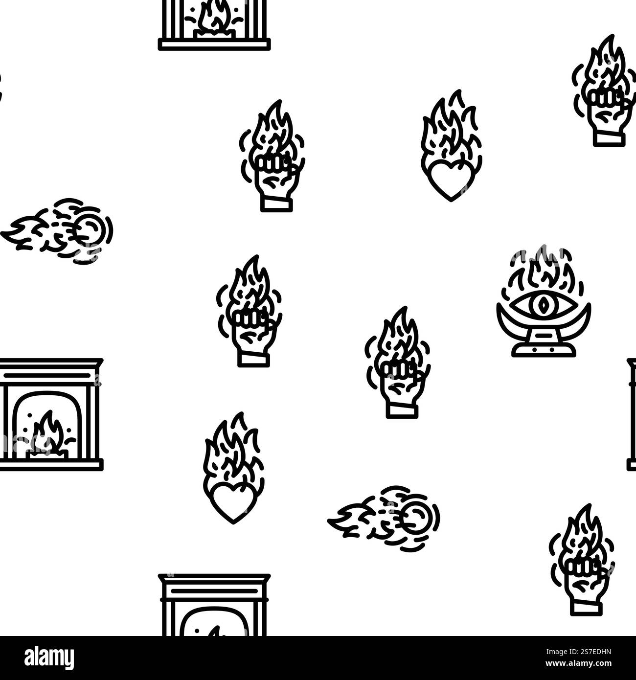 illustration de ligne mince de motif sans couture de vecteur de chaleur de feu chaud de flamme chaude. motif sans couture de vecteur de chaleur de feu chaud de flamme de feu de joie Illustration de Vecteur